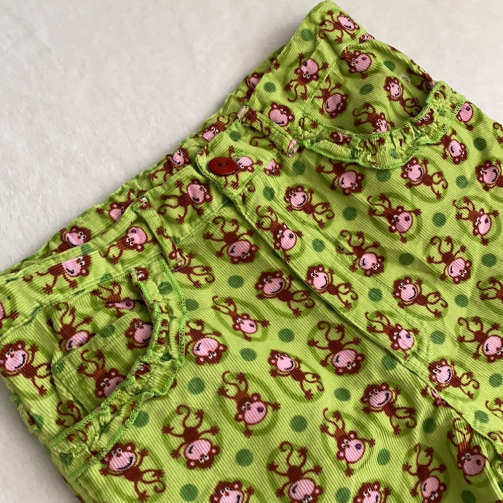 {VTG} CR Kids | Monkey & Polka Dot Wide Leg Corduroy Pants Ruffle Pocket Green 5 - Picture 3 of 15